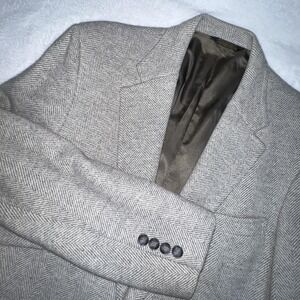 Hunter Haig Lambswool Blazer Mens 46R Gray Herringbone Tweed Jacket USA England